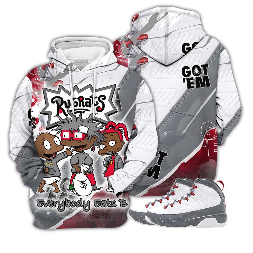 Sauce Rugrats Everybody Eats B Sneaker Shirt Match Grey Fire Red 9S, Jordan 9 Retro Fire Red Hoodie Sweatshirt Tee All Over Print MKO Shirt
