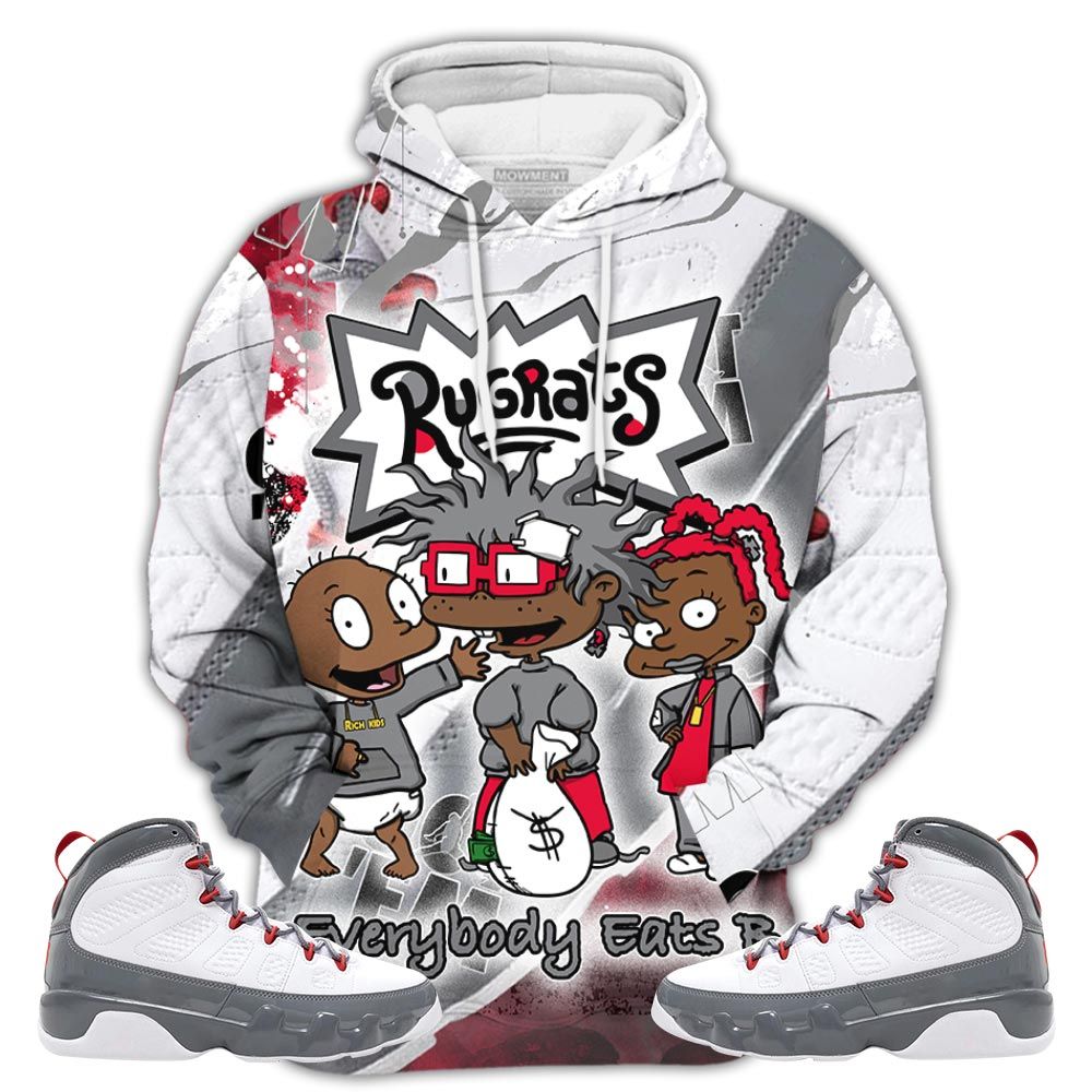 Sauce Rugrats Everybody Eats B Sneaker Shirt Match Grey Fire Red 9S, Jordan 9 Retro Fire Red Hoodie Sweatshirt Tee All Over Print MKO Shirt