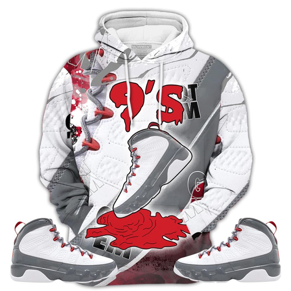 Sauce Shoes Dripping Sneaker Shirt Match Fire Red 9S, Jordan 9 Retro Fire Red Hoodie Sweatshirt Tee All Over Print MKO Shirt