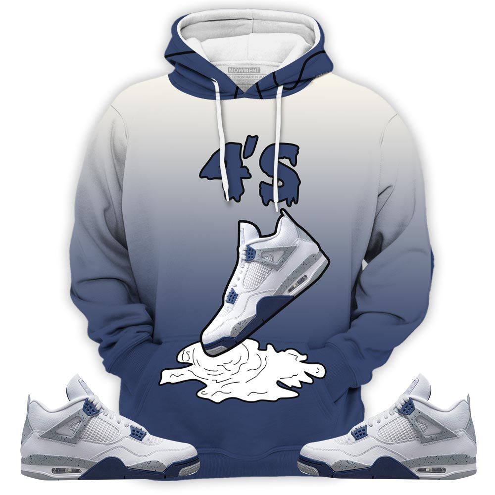 Sauce Shoes Dripping Sneaker Shirt Match White Midnight Navy 4S, Jordan 4 Retro Midnight Navy Hoodie Sweatshirt Tee All Over Print MKO Shirt