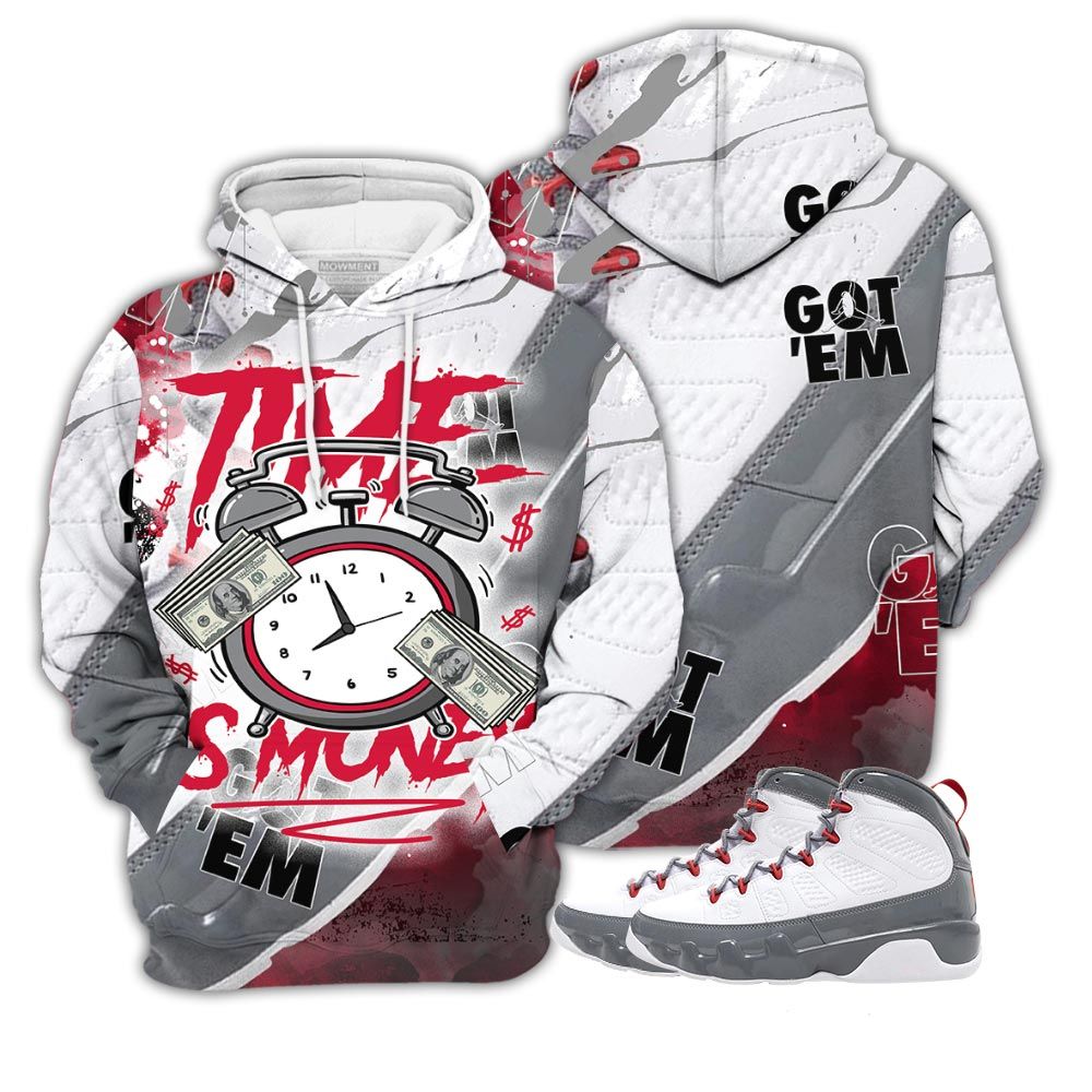 Sauce Time Is Money Drip Sneaker Shirt Match Fire Red 9S, Jordan 9 Retro Fire Red Hoodie Sweatshirt Tee All Over Print MKO Shirt