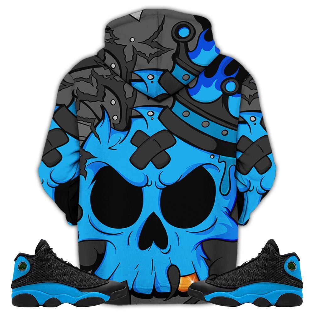 Scary Skull 90S Sneaker Shirt Match Black University Blue 13S, Jordan 13 Black University Blue 2022 Hoodie Sweatshirt Tee All Over Print MKO Shirt