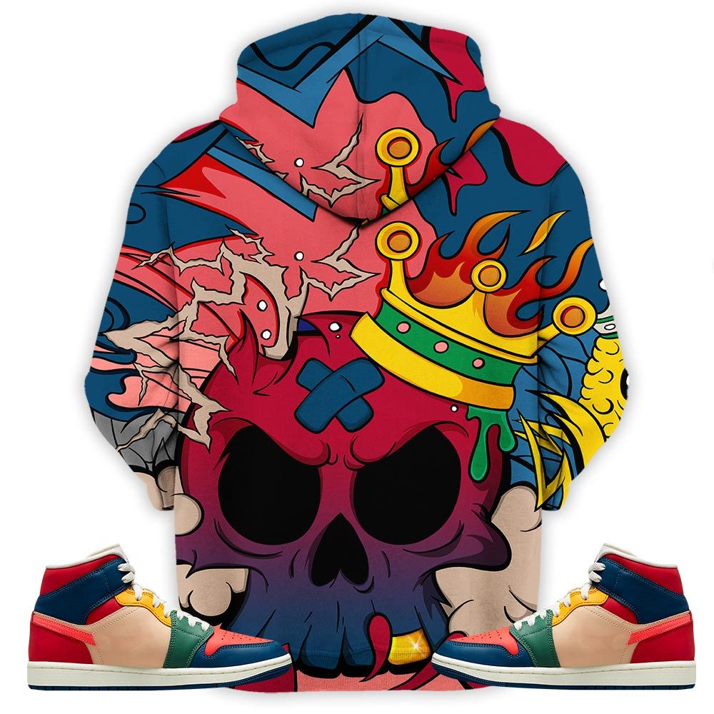 Scary Skull 90S Sneaker Shirt Match Multi Color 2022 1S, Jordan 1 Mid Multi Color 2022 Hoodie Sweatshirt Tee All Over Print MKO Shirt