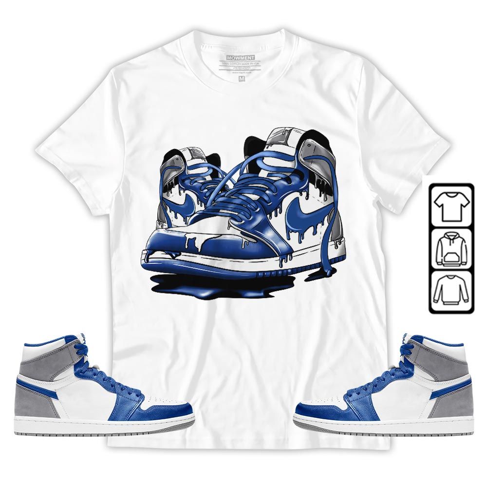 Shoe Dripping Sneaker Shirt Match True Blue 1s, Jordan 1 High OG True Blue MKO T-Shirt Shoe Dripping Sneaker Shirt Match True Blue 1s, Jordan 1 High OG True Blue MKO T-Shirt