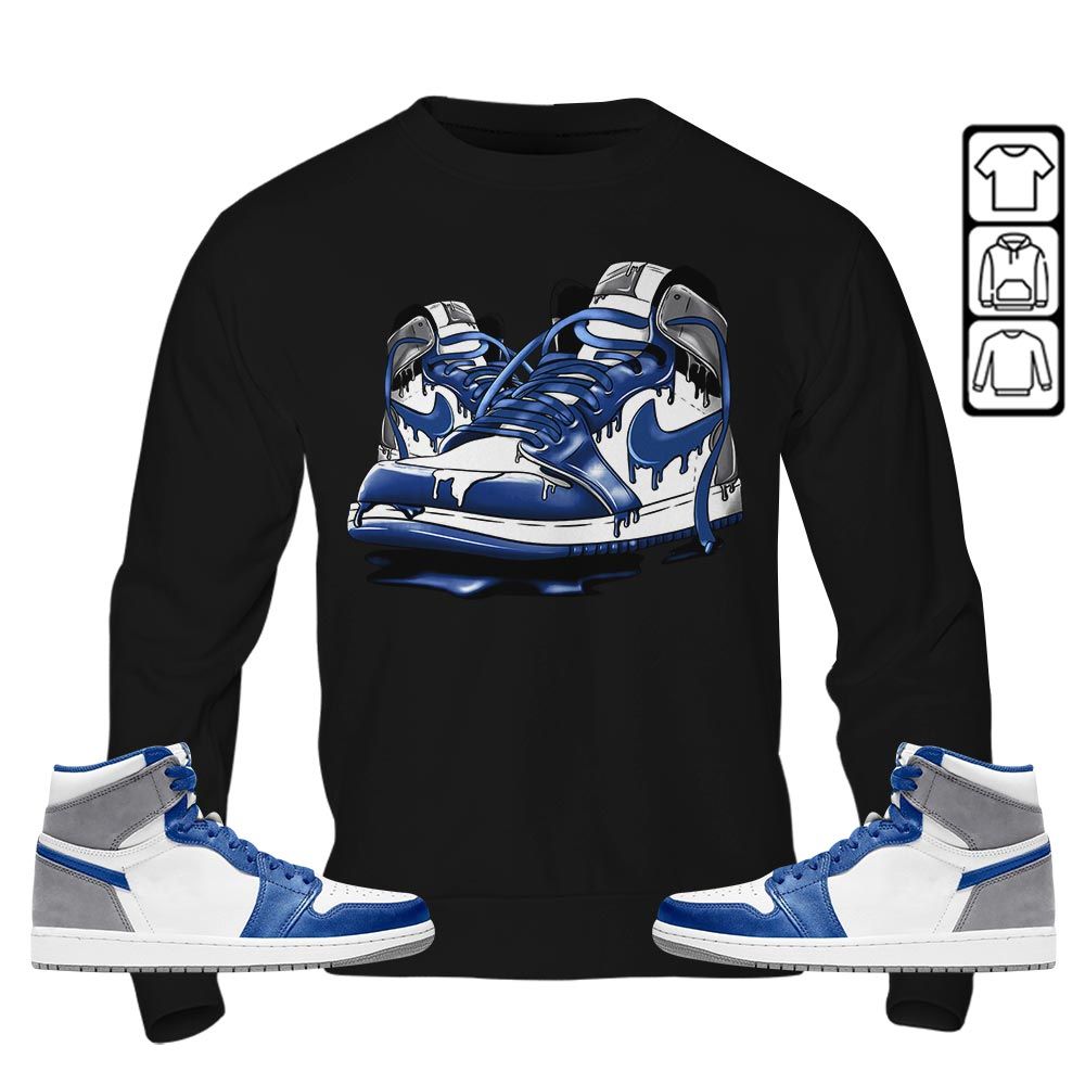 Shoe Dripping Sneaker Shirt Match True Blue 1s, Jordan 1 High OG True Blue MKO T-Shirt Shoe Dripping Sneaker Shirt Match True Blue 1s, Jordan 1 High OG True Blue MKO T-Shirt