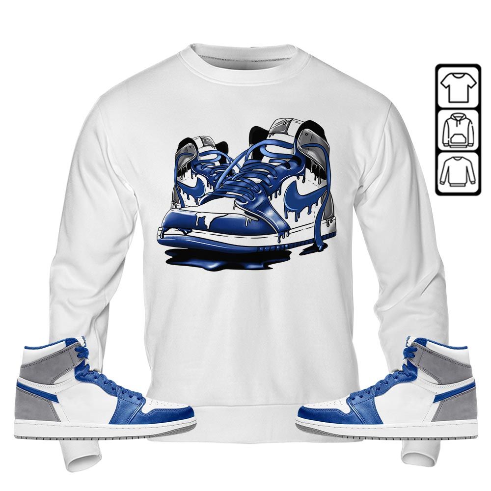 Shoe Dripping Sneaker Shirt Match True Blue 1s, Jordan 1 High OG True Blue MKO T-Shirt Shoe Dripping Sneaker Shirt Match True Blue 1s, Jordan 1 High OG True Blue MKO T-Shirt