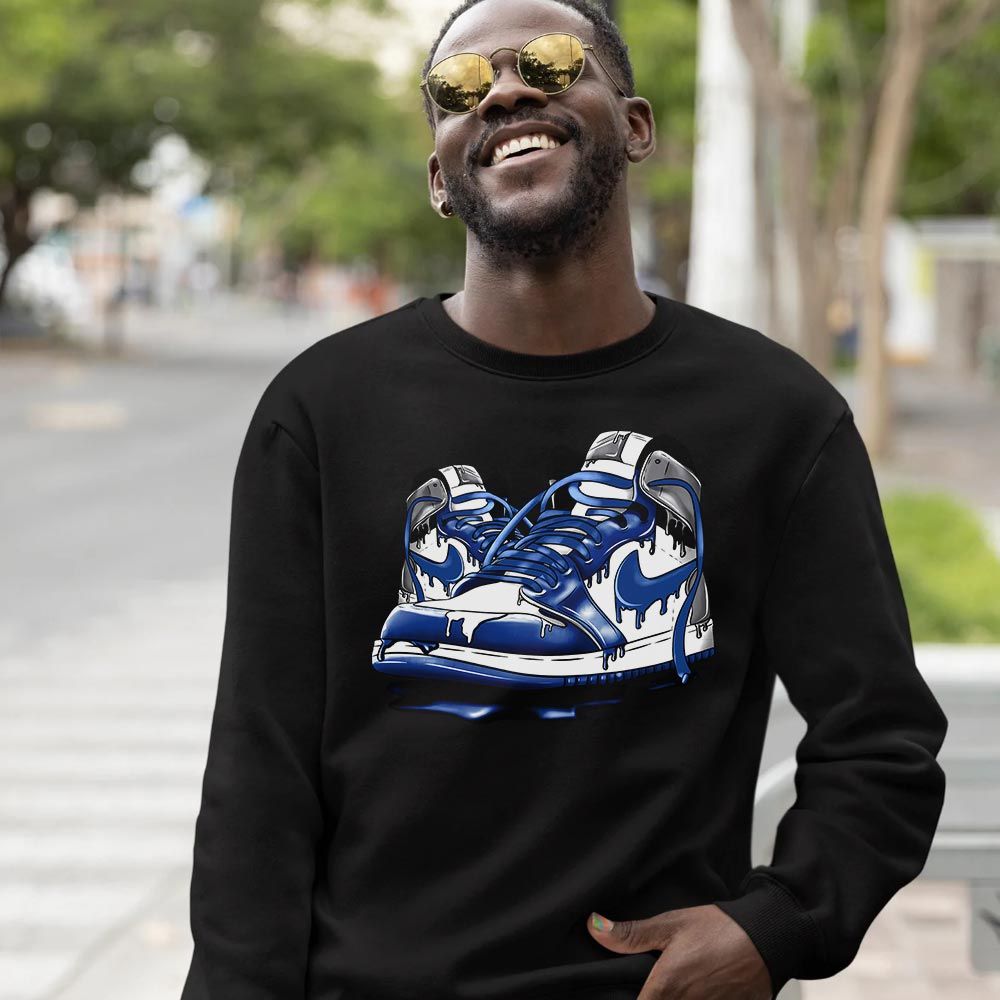 Shoe Dripping Sneaker Shirt Match True Blue 1s, Jordan 1 High OG True Blue MKO T-Shirt Shoe Dripping Sneaker Shirt Match True Blue 1s, Jordan 1 High OG True Blue MKO T-Shirt