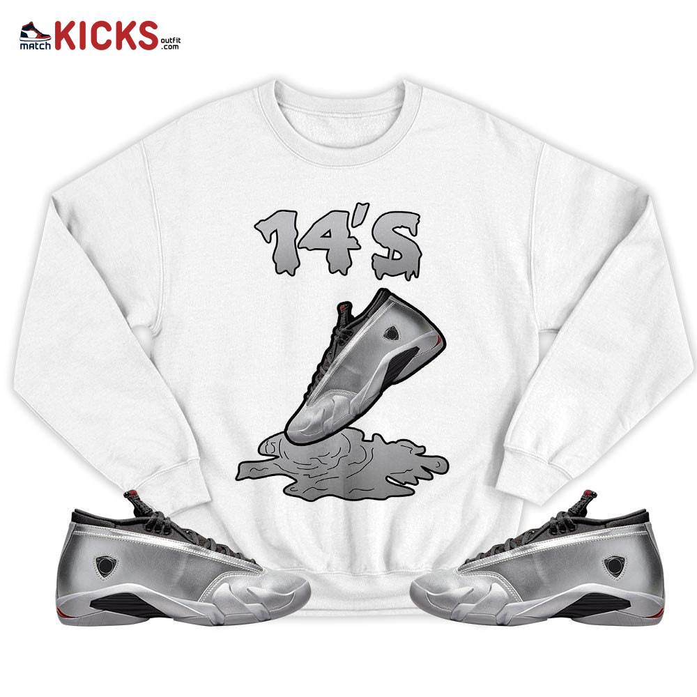 Shoes Dripping Sneaker Shirt Match 14 Low Metallic Silver, Jordan 14 Metallic Silver MKO T-Shirt Shoes Dripping Sneaker Shirt Match 14 Low Metallic Silver, Jordan 14 Metallic Silver MKO T-Shirt