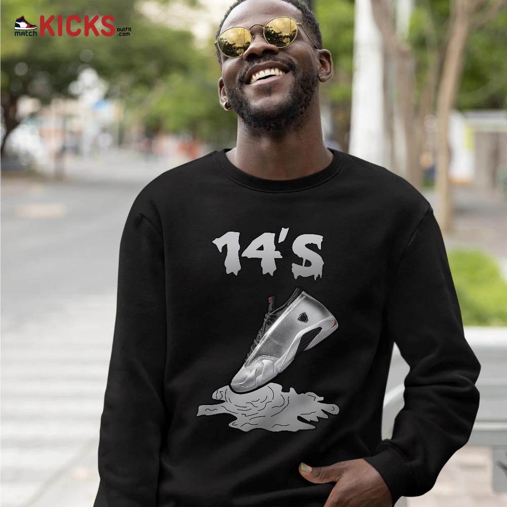 Shoes Dripping Sneaker Shirt Match 14 Low Metallic Silver, Jordan 14 Metallic Silver MKO T-Shirt Shoes Dripping Sneaker Shirt Match 14 Low Metallic Silver, Jordan 14 Metallic Silver MKO T-Shirt