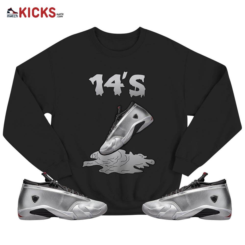 Shoes Dripping Sneaker Shirt Match 14 Low Metallic Silver, Jordan 14 Metallic Silver MKO T-Shirt Shoes Dripping Sneaker Shirt Match 14 Low Metallic Silver, Jordan 14 Metallic Silver MKO T-Shirt
