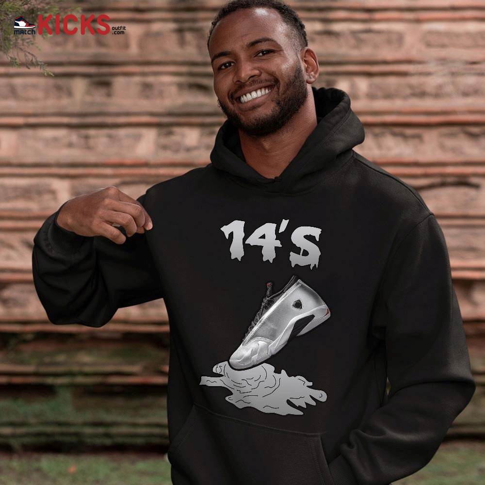 Shoes Dripping Sneaker Shirt Match 14 Low Metallic Silver, Jordan 14 Metallic Silver MKO T-Shirt Shoes Dripping Sneaker Shirt Match 14 Low Metallic Silver, Jordan 14 Metallic Silver MKO T-Shirt