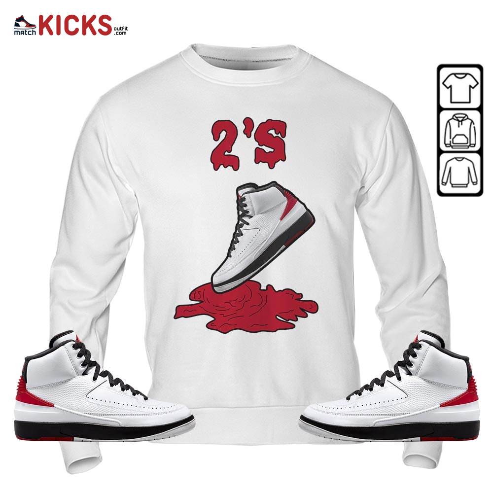 Shoes Dripping Sneaker Shirt Match 2 Chicago Varsity Red, Jordan Retro 2 Chicago MKO Sweatshirt