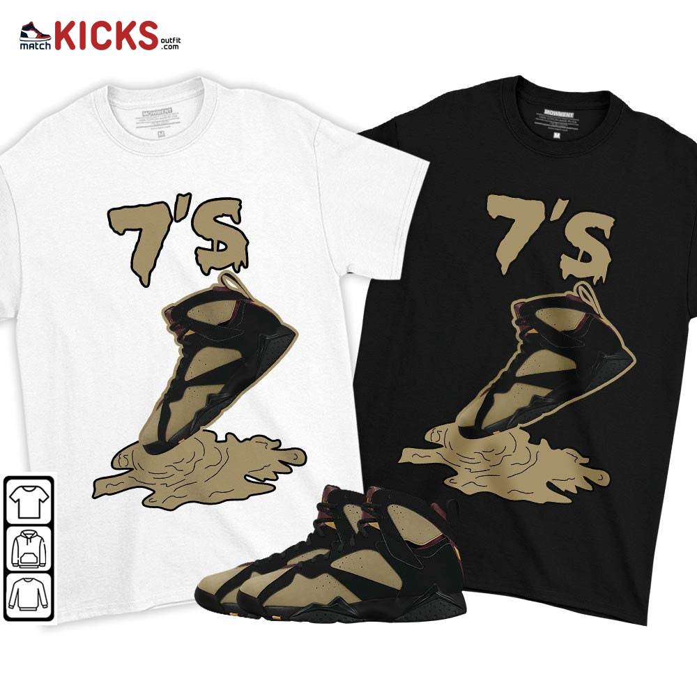 Shoes Dripping Sneaker Shirt Match Black Cherrywood 7s, Jordan 7 Black Olive MKO T-Shirt Shoes Dripping Sneaker Shirt Match Black Cherrywood 7s, Jordan 7 Black Olive MKO T-Shirt