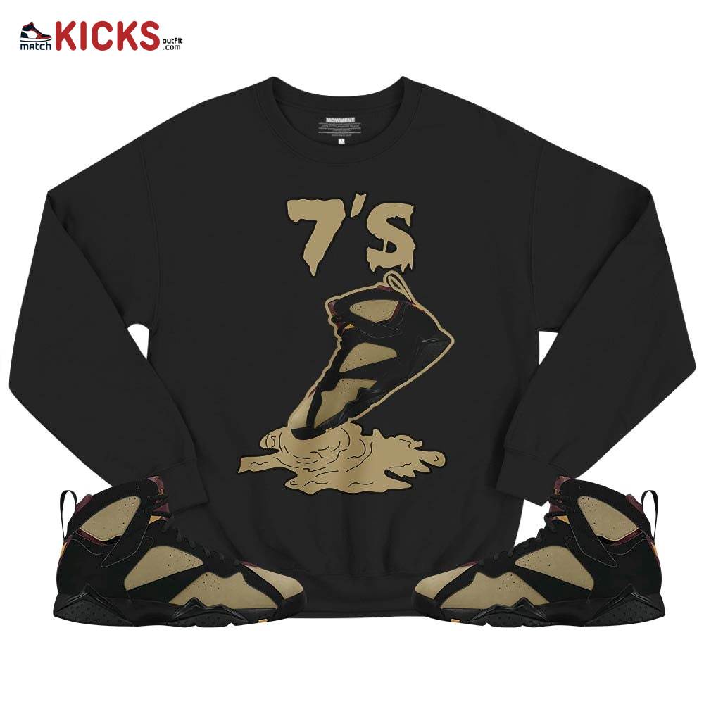Shoes Dripping Sneaker Shirt Match Black Cherrywood 7s, Jordan 7 Black Olive MKO T-Shirt Shoes Dripping Sneaker Shirt Match Black Cherrywood 7s, Jordan 7 Black Olive MKO T-Shirt