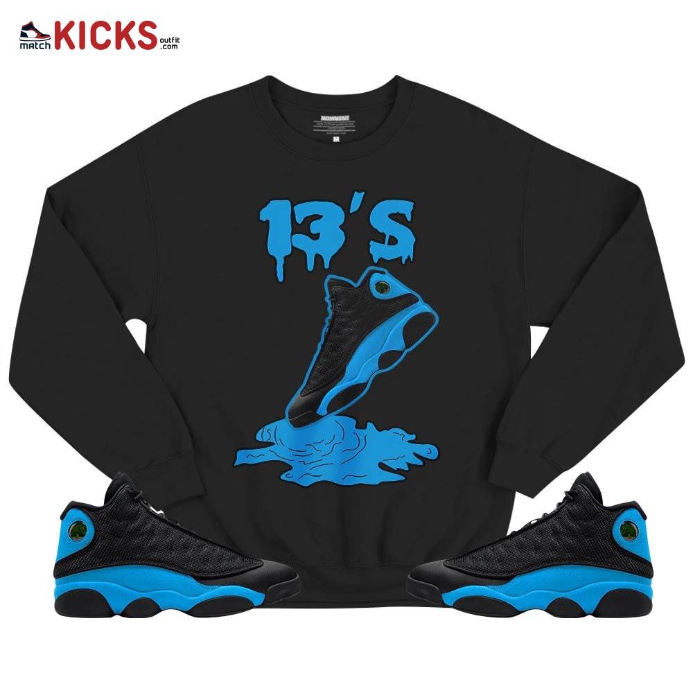 Shoes Dripping Sneaker Shirt Match Black University Blue 13s, Jordan 13 Black University Blue 2022 MKO T-Shirt Shoes Dripping Sneaker Shirt Match Black University Blue 13s, Jordan 13 Black University Blue 2022 MKO T-Shirt