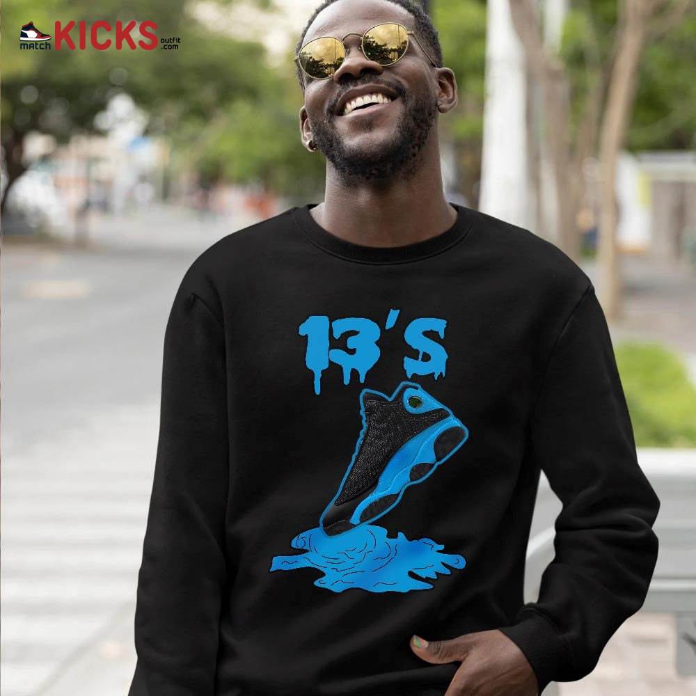 Shoes Dripping Sneaker Shirt Match Black University Blue 13s, Jordan 13 Black University Blue 2022 MKO T-Shirt Shoes Dripping Sneaker Shirt Match Black University Blue 13s, Jordan 13 Black University Blue 2022 MKO T-Shirt