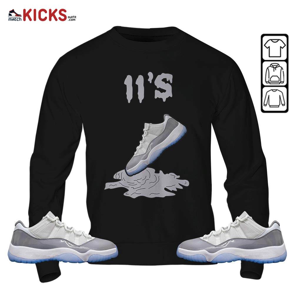 Shoes Dripping Sneaker Shirt Match Cement Grey 11s, Jordan 11 Low Cement Grey MKO Sweatshirt Shoes Dripping Sneaker Shirt Match Cement Grey 11s, Jordan 11 Low Cement Grey MKO Sweatshirt