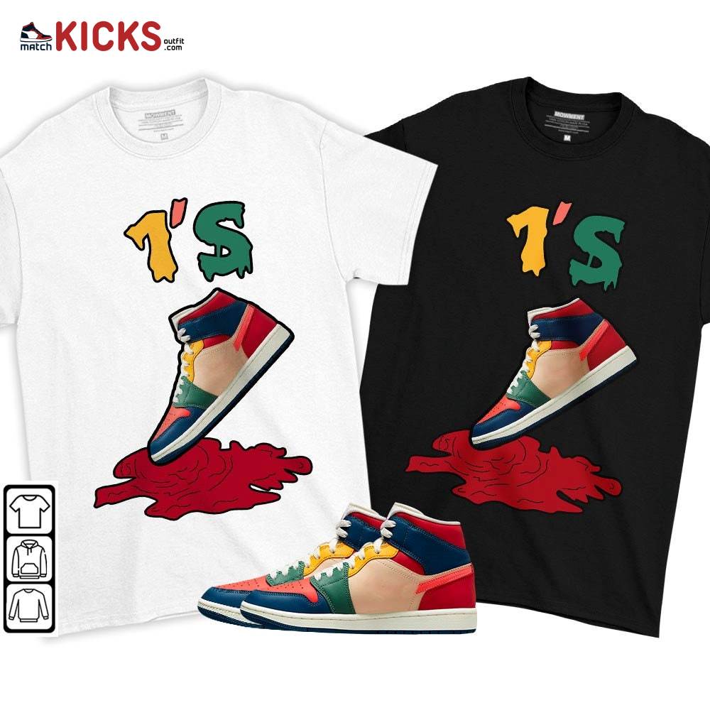Shoes Dripping Sneaker Shirt Match Mid Multi Color 2022 1s, Jordan 1 Mid Multi Color 2022 MKO T-Shirt Shoes Dripping Sneaker Shirt Match Mid Multi Color 2022 1s, Jordan 1 Mid Multi Color 2022 MKO T-Shirt