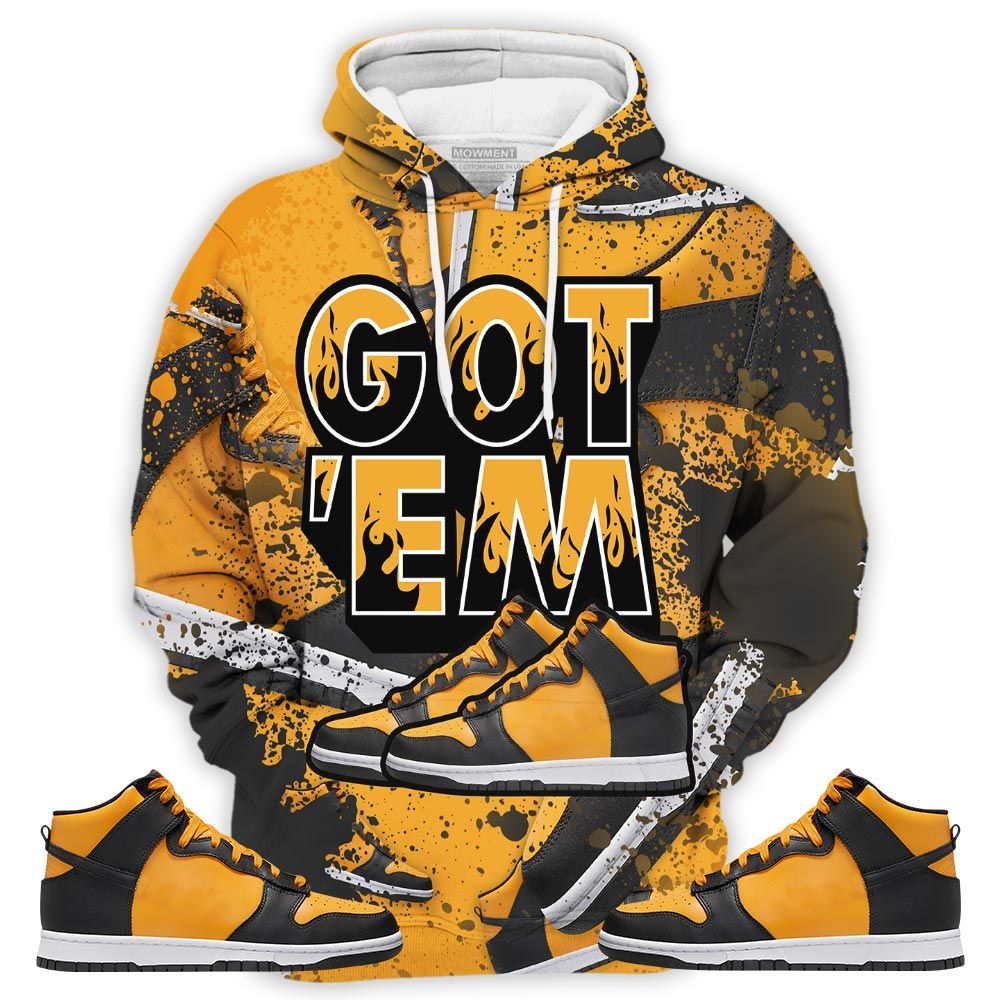 Shoes Got Em Drip 3D Sneaker Shirt Match Dunk Reverse Goldenrod, Dunk High Bruce Lee Hoodie Sweatshirt Tee All Over Print MKO Shirt