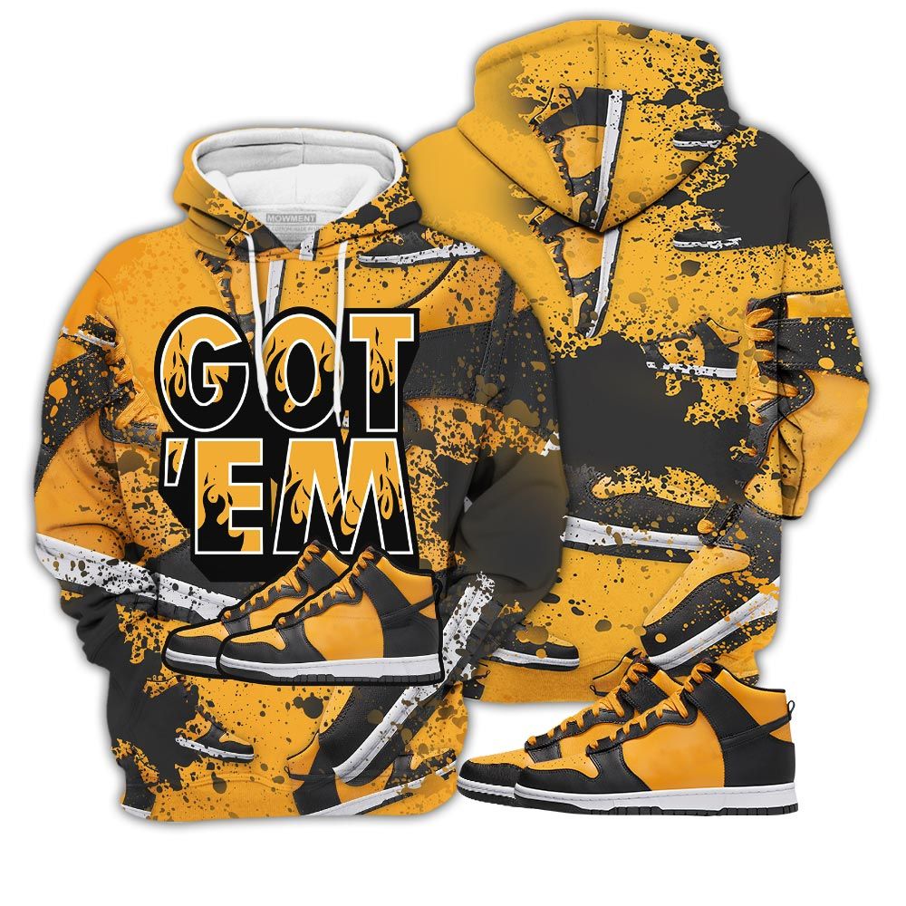 Shoes Got Em Drip 3D Sneaker Shirt Match Dunk Reverse Goldenrod, Dunk High Bruce Lee Hoodie Sweatshirt Tee All Over Print MKO Shirt