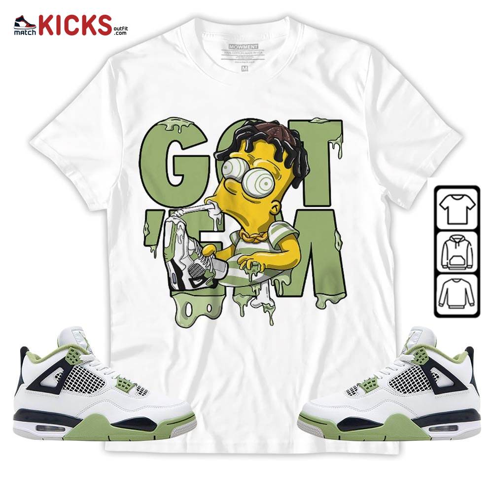 Simpson Got Em Sneaker Shirt Match Retro Oil Green 4s, Jordan 4 Oil Green MKO Hoodie