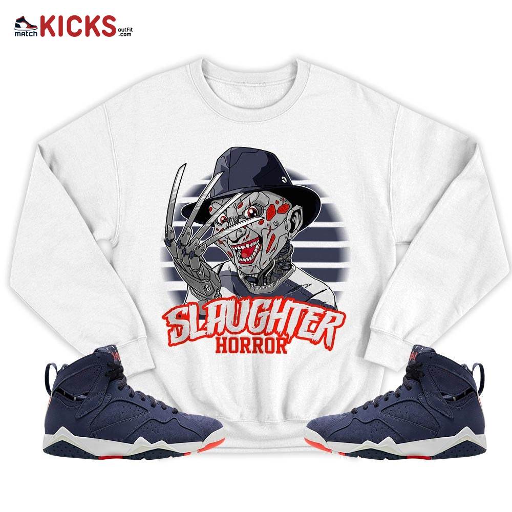 Slaughter Horror Sneaker Shirt Match 7 Neutral Indigo, Jordan 7 Quai 54 MKO T-Shirt Slaughter Horror Sneaker Shirt Match 7 Neutral Indigo, Jordan 7 Quai 54 MKO T-Shirt