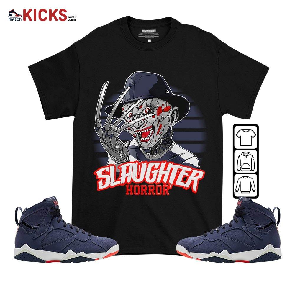 Slaughter Horror Sneaker Shirt Match 7 Neutral Indigo, Jordan 7 Quai 54 MKO T-Shirt Slaughter Horror Sneaker Shirt Match 7 Neutral Indigo, Jordan 7 Quai 54 MKO T-Shirt