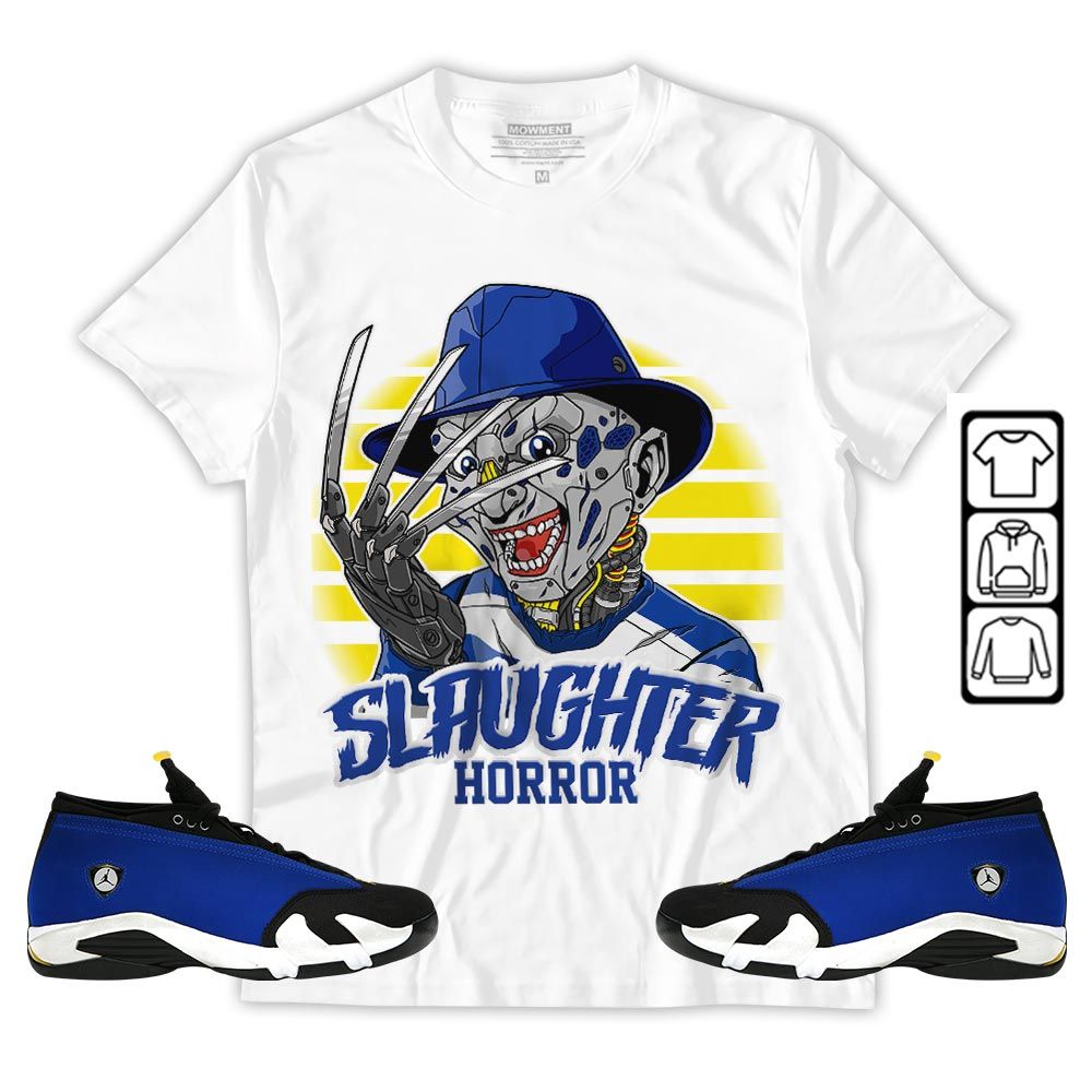 Slaughter To prevail Sneaker Shirt Match 2023 Blue Laney 14s, Jordan 14 Laney MKO T-Shirt
