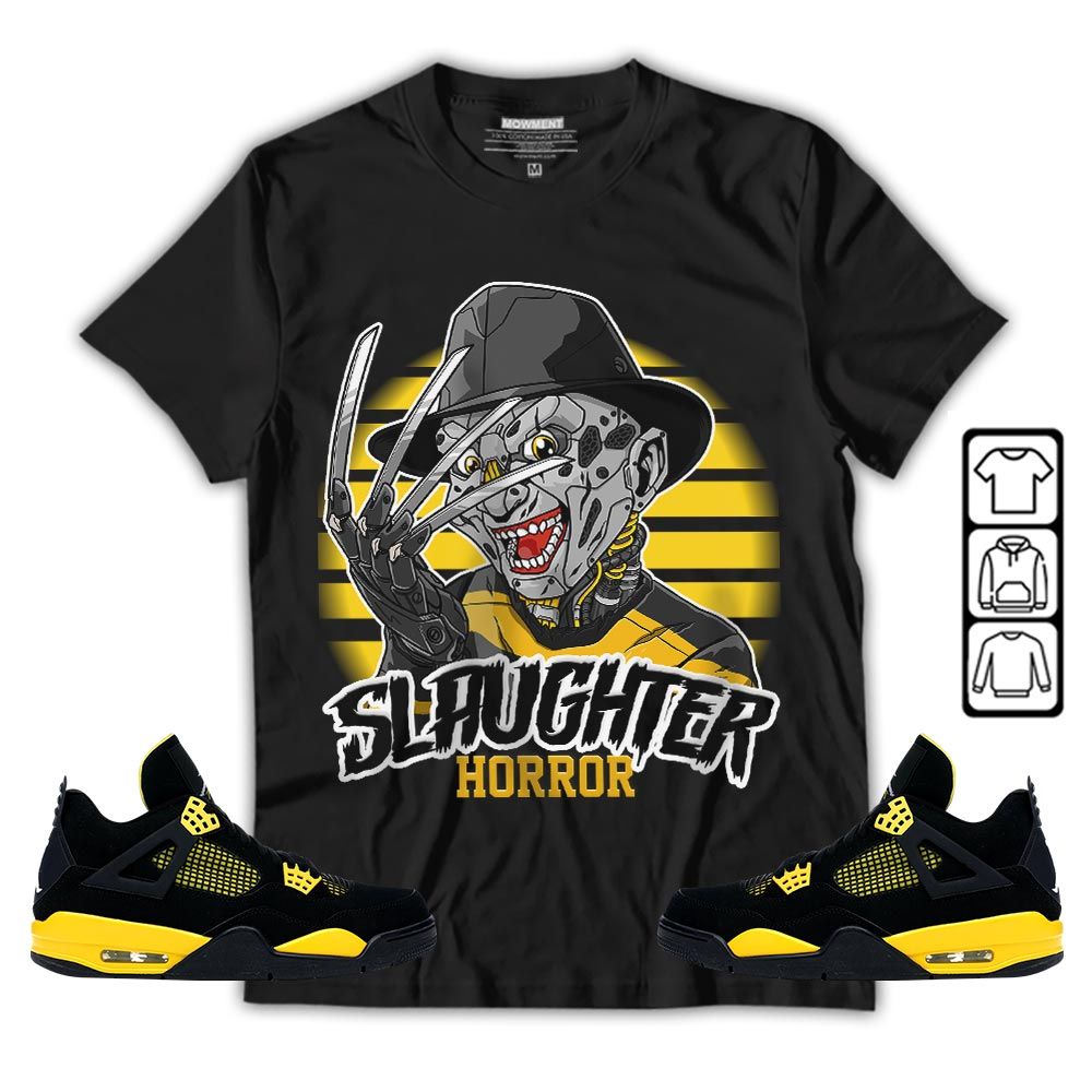 Slaughter To prevail Sneaker Shirt Match 2023 Thunder 4s, Jordan Retro 4 Thunder MKO T-Shirt