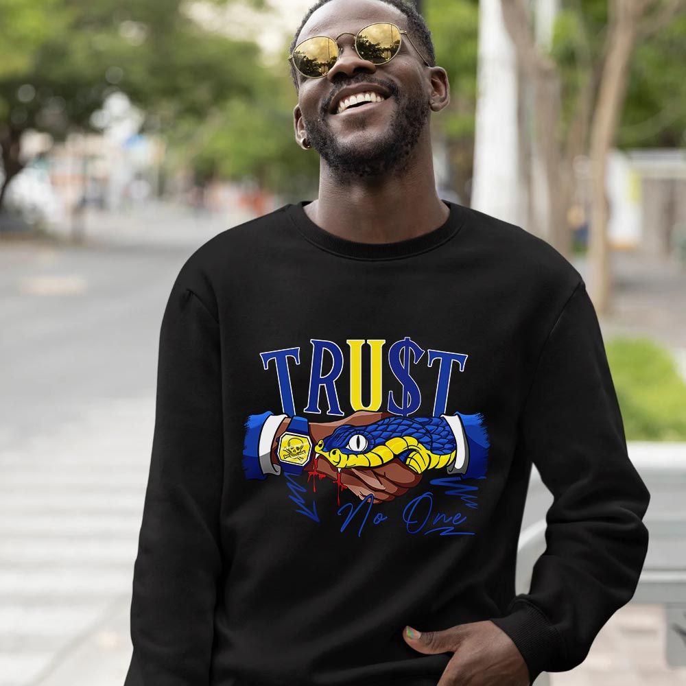Snake Trust No One Sneaker Shirt Match 2023 Blue Laney 14s, Jordan 14 Laney MKO T-Shirt Snake Trust No One Sneaker Shirt Match 2023 Blue Laney 14s, Jordan 14 Laney MKO T-Shirt