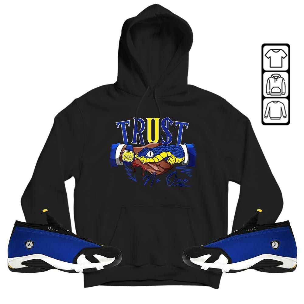 Snake Trust No One Sneaker Shirt Match 2023 Blue Laney 14s, Jordan 14 Laney MKO T-Shirt Snake Trust No One Sneaker Shirt Match 2023 Blue Laney 14s, Jordan 14 Laney MKO T-Shirt