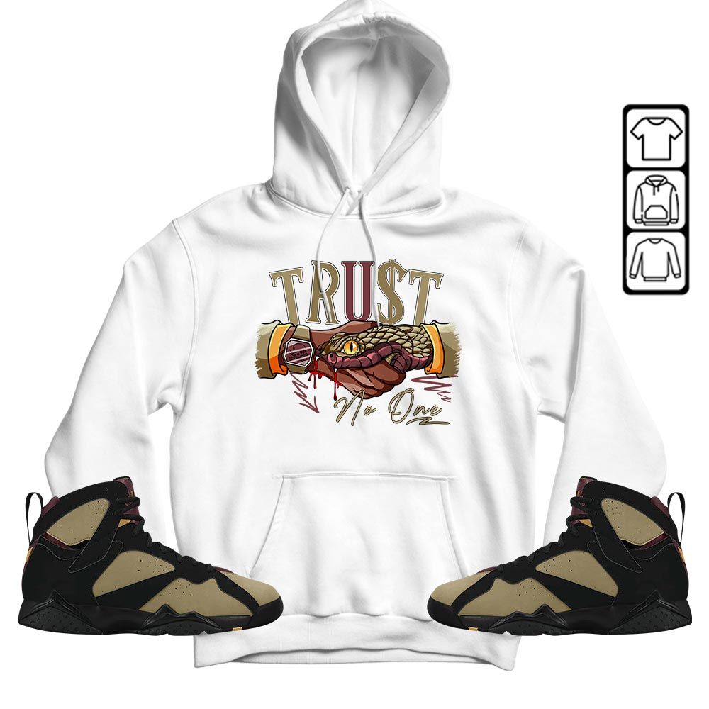 Snake Trust No One Sneaker Shirt Match Black Cherrywood 7s, Jordan 7 Black Olive MKO T-Shirt