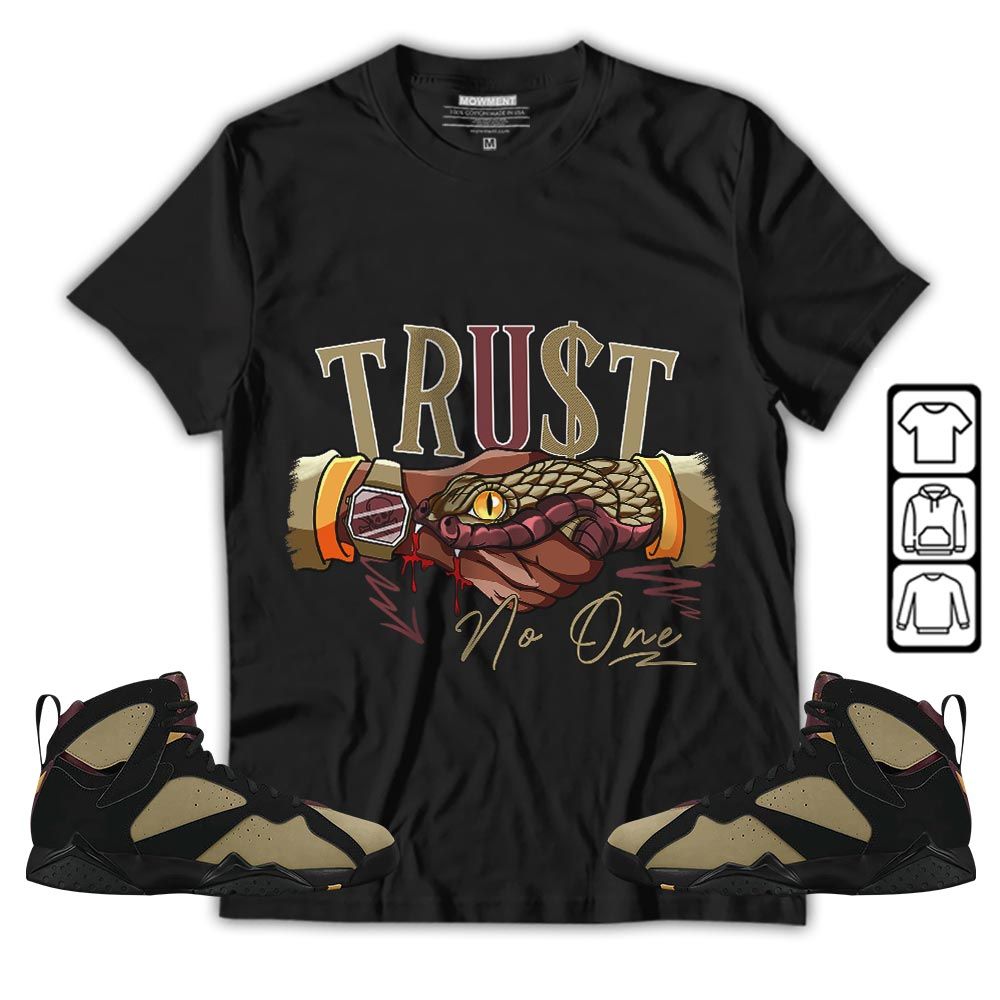 Snake Trust No One Sneaker Shirt Match Black Cherrywood 7s, Jordan 7 Black Olive MKO T-Shirt Snake Trust No One Sneaker Shirt Match Black Cherrywood 7s, Jordan 7 Black Olive MKO T-Shirt