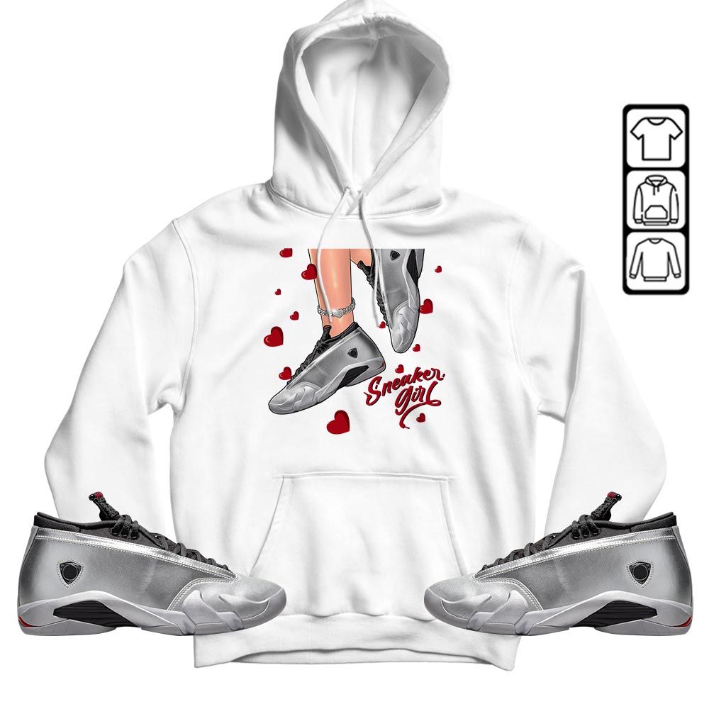 SNEAKER Girl Heart Sneaker Shirt Match 14 Low Metallic Silver, Jordan 14 Metallic Silver MKO T-Shirt