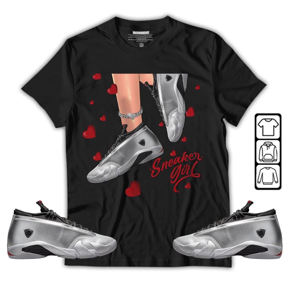 SNEAKER Girl Heart Sneaker Shirt Match 14 Low Metallic Silver, Jordan 14 Metallic Silver MKO T-Shirt SNEAKER Girl Heart Sneaker Shirt Match 14 Low Metallic Silver, Jordan 14 Metallic Silver MKO T-Shirt
