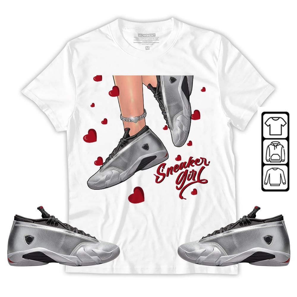 SNEAKER Girl Heart Sneaker Shirt Match 14 Low Metallic Silver, Jordan 14 Metallic Silver MKO T-Shirt SNEAKER Girl Heart Sneaker Shirt Match 14 Low Metallic Silver, Jordan 14 Metallic Silver MKO T-Shirt