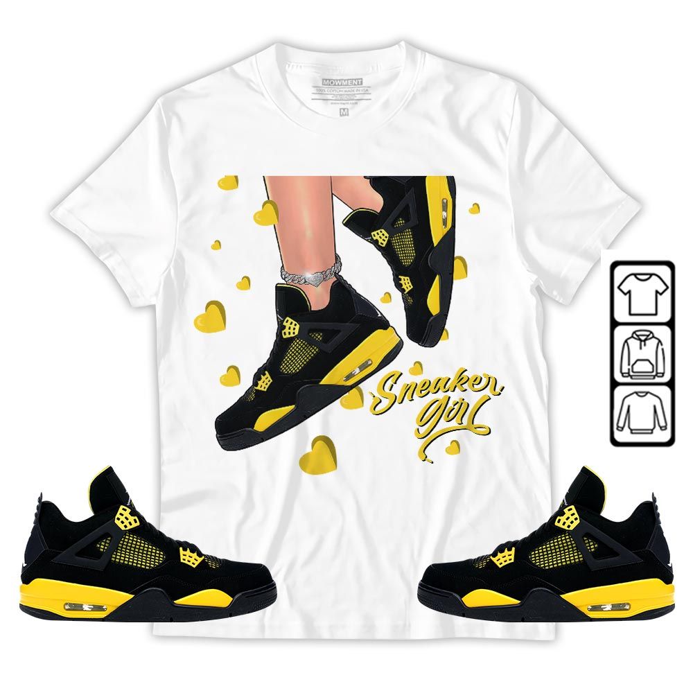 SNEAKER Girl Heart Sneaker Shirt Match 2023 Thunder 4s, Jordan Retro 4 Thunder MKO Hoodie