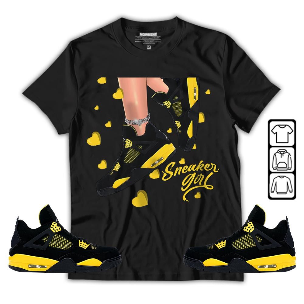 SNEAKER Girl Heart Sneaker Shirt Match 2023 Thunder 4s, Jordan Retro 4 Thunder MKO T-Shirt SNEAKER Girl Heart Sneaker Shirt Match 2023 Thunder 4s, Jordan Retro 4 Thunder MKO T-Shirt