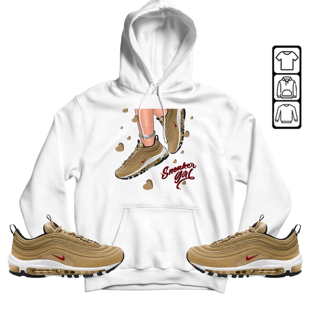 SNEAKER Girl Heart Sneaker Shirt Match Air Max 97 Metallic Gold, Air Max 97 Gold Bullet MKO T-Shirt