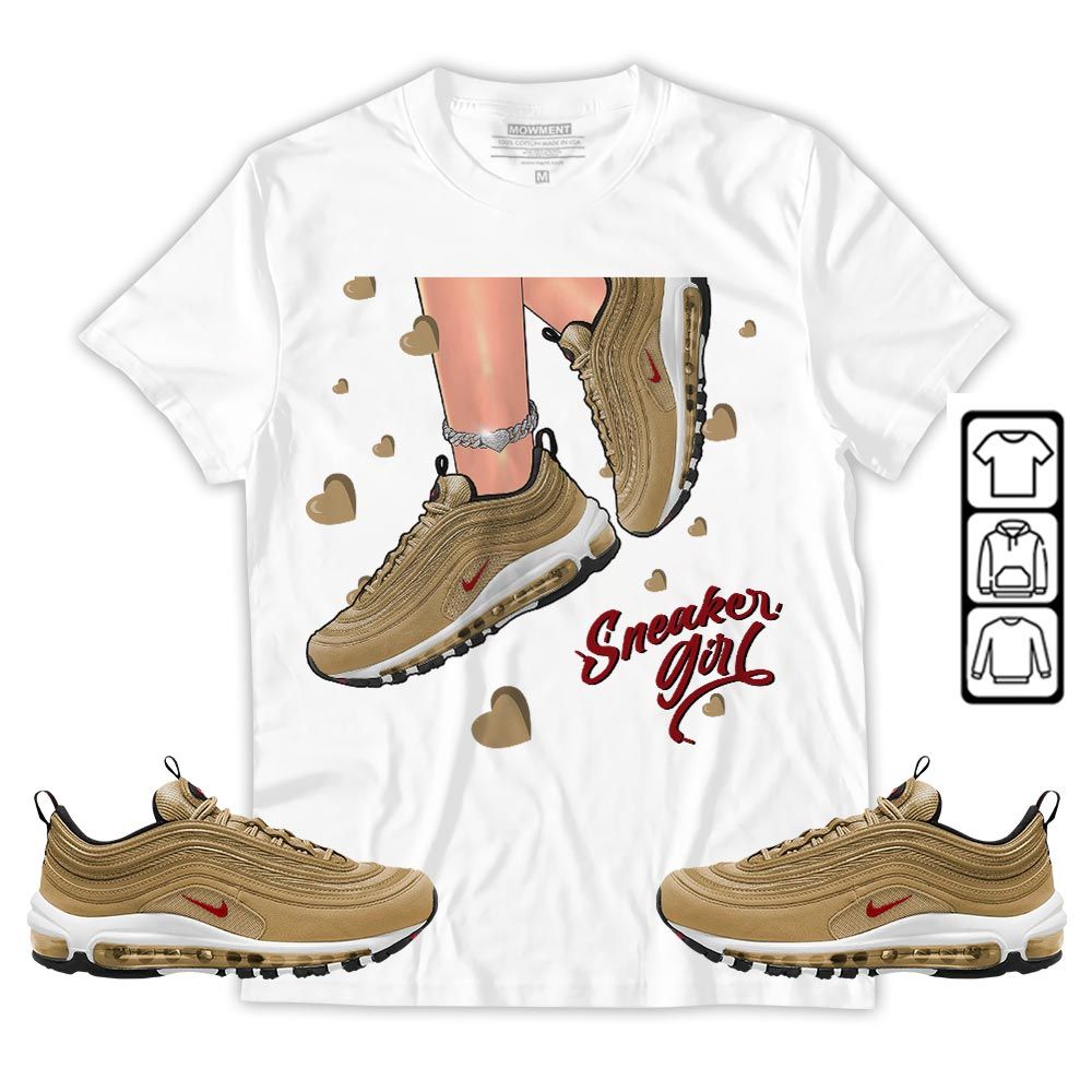 SNEAKER Girl Heart Sneaker Shirt Match Air Max 97 Metallic Gold, Air Max 97 Gold Bullet MKO T-Shirt SNEAKER Girl Heart Sneaker Shirt Match Air Max 97 Metallic Gold, Air Max 97 Gold Bullet MKO T-Shirt