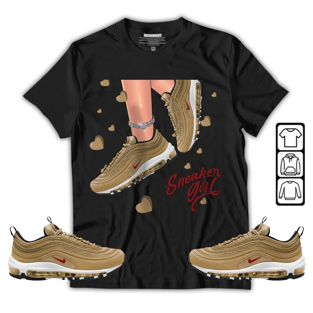 SNEAKER Girl Heart Sneaker Shirt Match Air Max 97 Metallic Gold, Air Max 97 Gold Bullet MKO T-Shirt