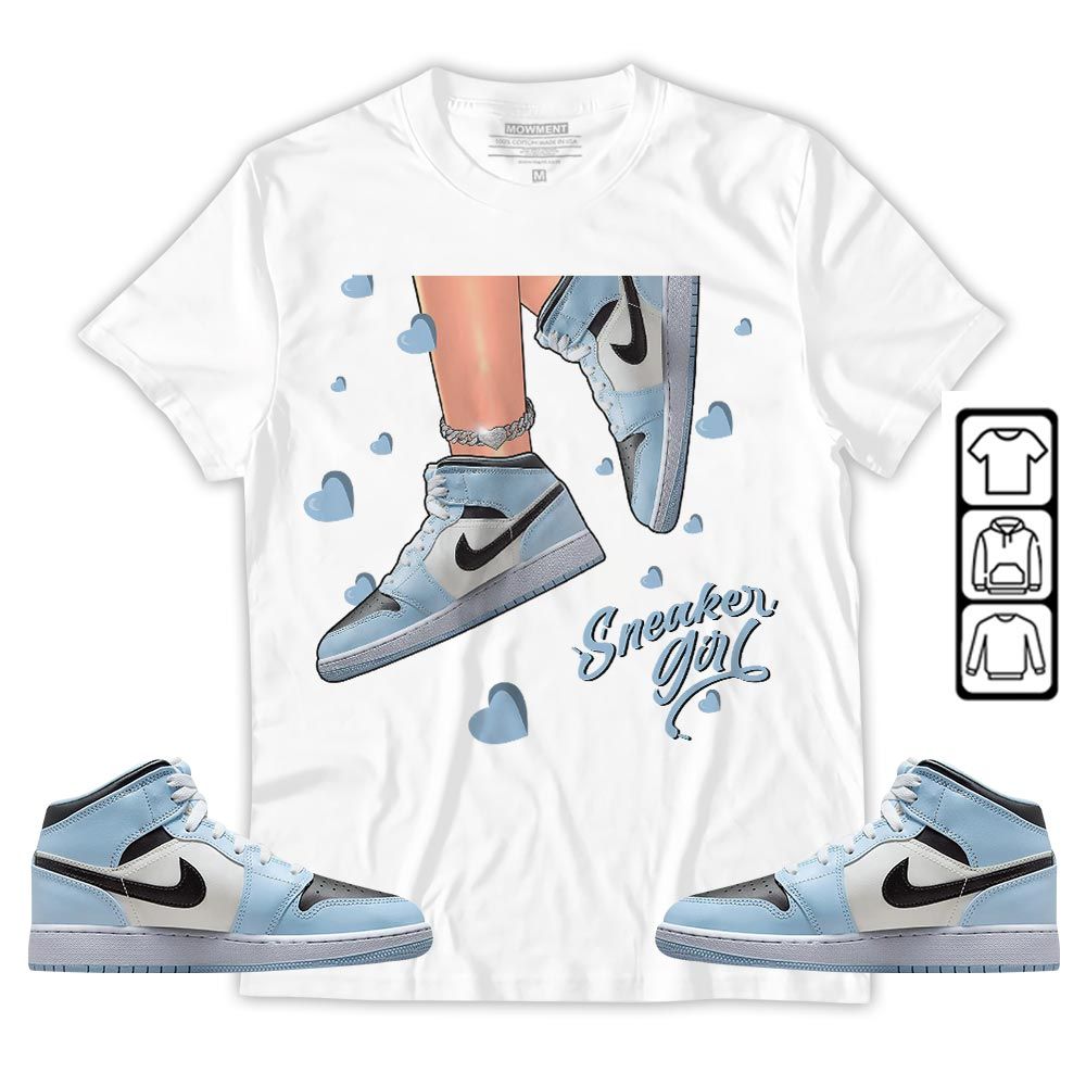 SNEAKER Girl Heart Sneaker Shirt Match Mid Ice Blue 1s, Jordan 1 Mid Ice Blue MKO T-Shirt SNEAKER Girl Heart Sneaker Shirt Match Mid Ice Blue 1s, Jordan 1 Mid Ice Blue MKO T-Shirt