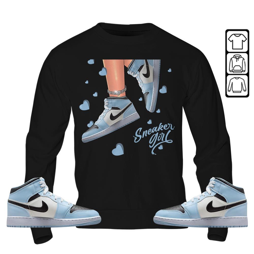 SNEAKER Girl Heart Sneaker Shirt Match Mid Ice Blue 1s, Jordan 1 Mid Ice Blue MKO T-Shirt SNEAKER Girl Heart Sneaker Shirt Match Mid Ice Blue 1s, Jordan 1 Mid Ice Blue MKO T-Shirt