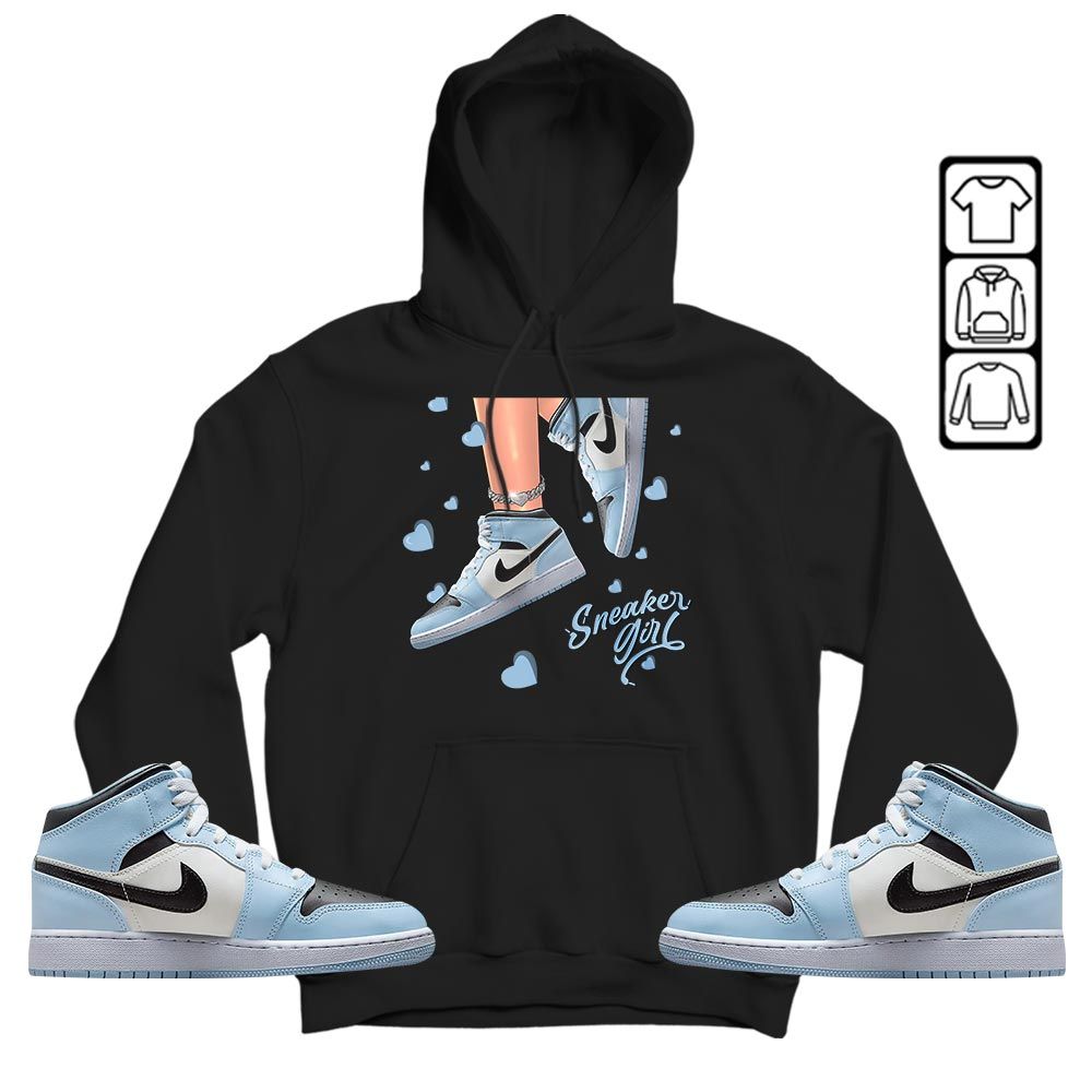 SNEAKER Girl Heart Sneaker Shirt Match Mid Ice Blue 1s, Jordan 1 Mid Ice Blue MKO T-Shirt SNEAKER Girl Heart Sneaker Shirt Match Mid Ice Blue 1s, Jordan 1 Mid Ice Blue MKO T-Shirt