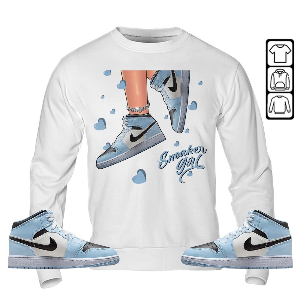 SNEAKER Girl Heart Sneaker Shirt Match Mid Ice Blue 1s, Jordan 1 Mid Ice Blue MKO T-Shirt SNEAKER Girl Heart Sneaker Shirt Match Mid Ice Blue 1s, Jordan 1 Mid Ice Blue MKO T-Shirt