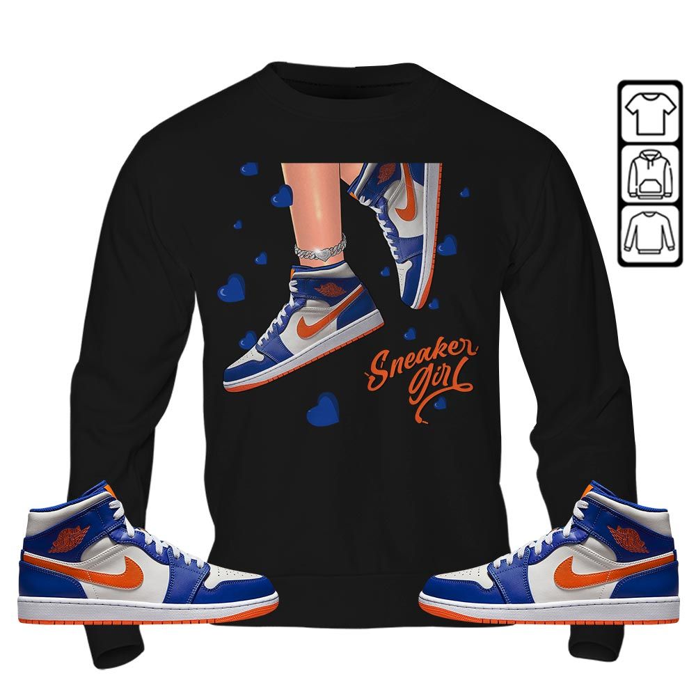 SNEAKER Girl Heart Sneaker Shirt Match Mid Knicks 1s, Jordan 1 Mid Knicks MKO T-Shirt SNEAKER Girl Heart Sneaker Shirt Match Mid Knicks 1s, Jordan 1 Mid Knicks MKO T-Shirt
