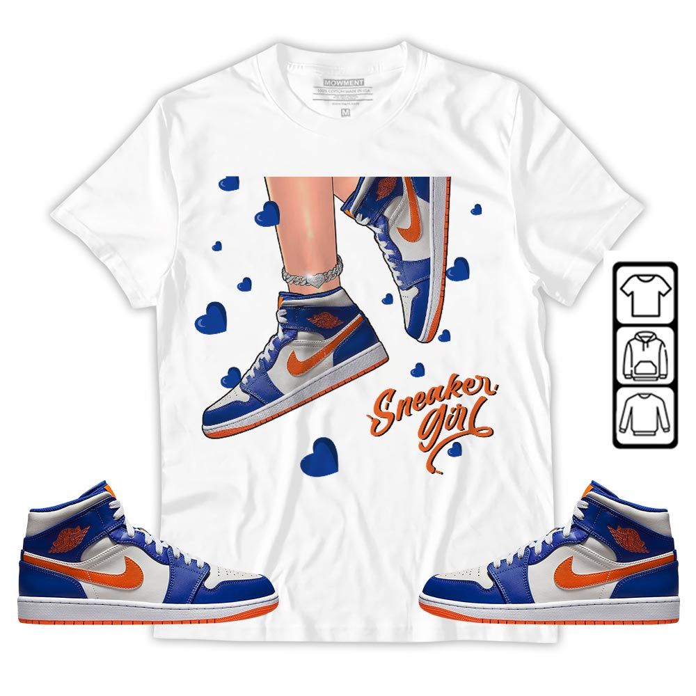 SNEAKER Girl Heart Sneaker Shirt Match Mid Knicks 1s, Jordan 1 Mid Knicks MKO T-Shirt SNEAKER Girl Heart Sneaker Shirt Match Mid Knicks 1s, Jordan 1 Mid Knicks MKO T-Shirt