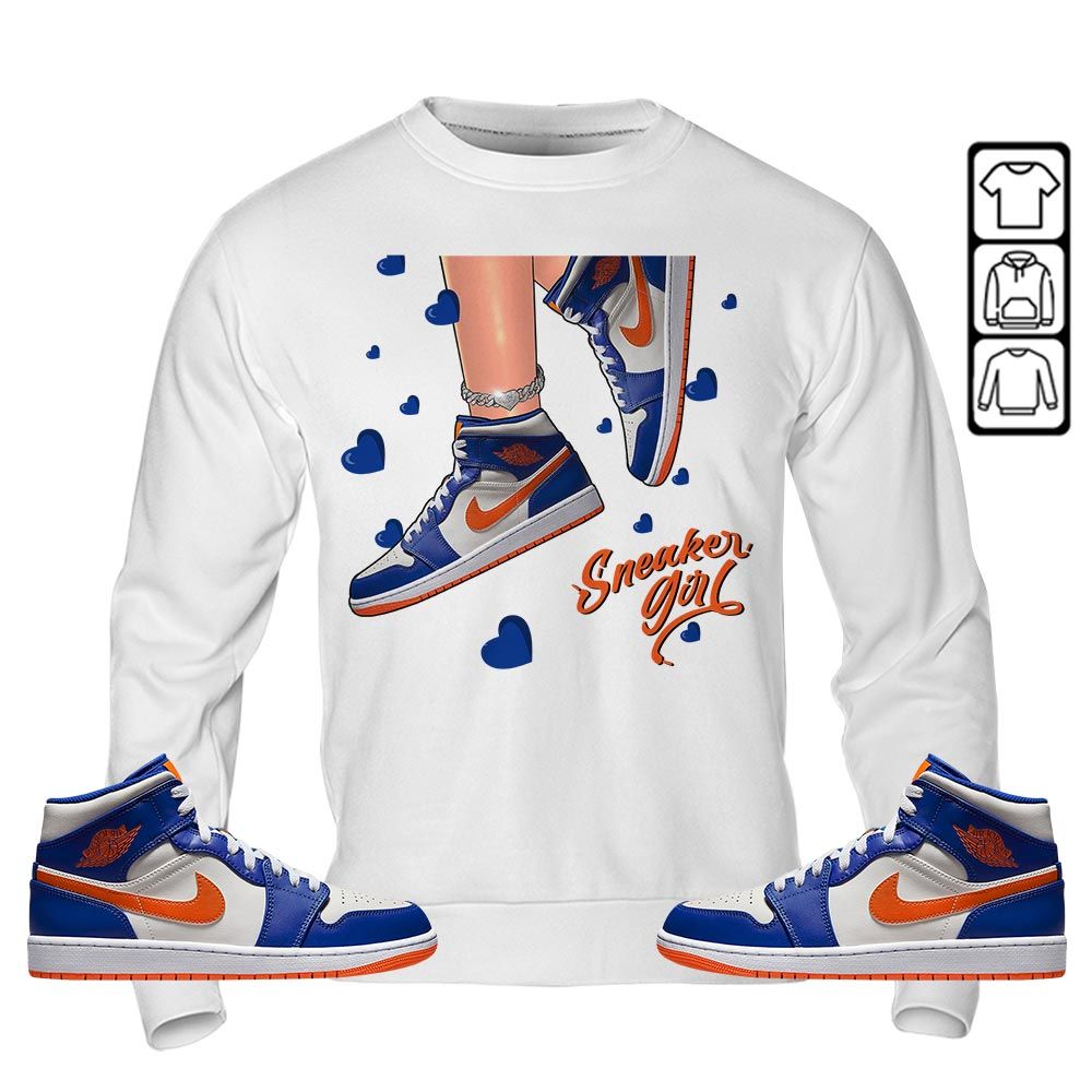SNEAKER Girl Heart Sneaker Shirt Match Mid Knicks 1s, Jordan 1 Mid Knicks MKO T-Shirt SNEAKER Girl Heart Sneaker Shirt Match Mid Knicks 1s, Jordan 1 Mid Knicks MKO T-Shirt