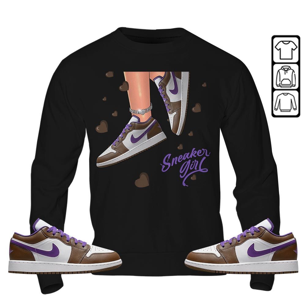 SNEAKER Girl Heart Sneaker Shirt Match Purple Mocha 1s, Jordan 1 Low Purple Mocha MKO T-Shirt SNEAKER Girl Heart Sneaker Shirt Match Purple Mocha 1s, Jordan 1 Low Purple Mocha MKO T-Shirt