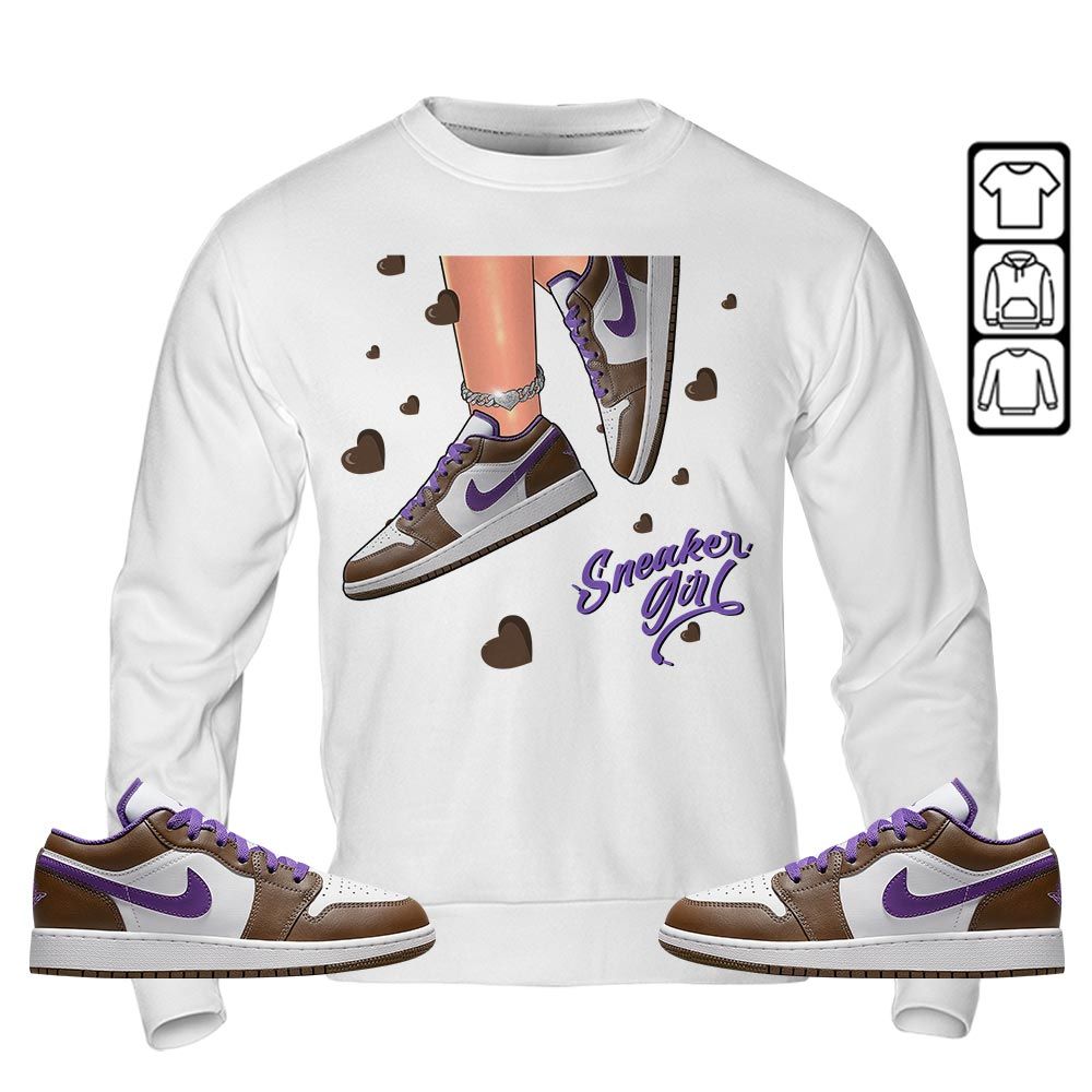 SNEAKER Girl Heart Sneaker Shirt Match Purple Mocha 1s, Jordan 1 Low Purple Mocha MKO T-Shirt SNEAKER Girl Heart Sneaker Shirt Match Purple Mocha 1s, Jordan 1 Low Purple Mocha MKO T-Shirt